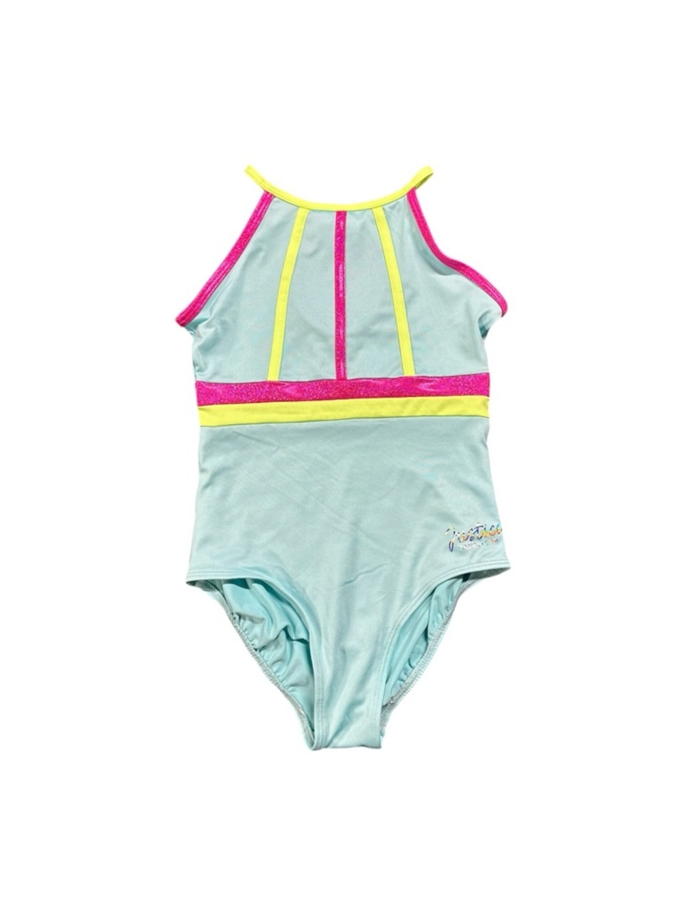 Justice Dance Gym Leotard Girls M 10 Aqua Neon Gymnastics